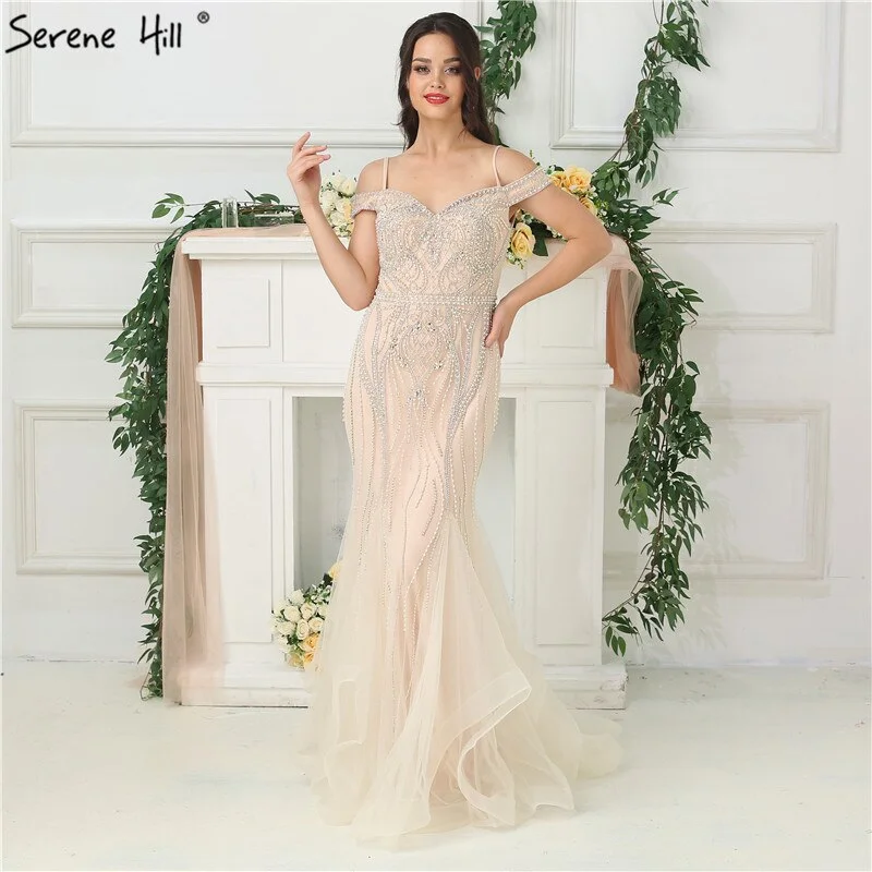 Sale Dubai Nude Boat Neck Luxury Sexy Evening Dresses Diamond Pearls Off Shoulder Evening Gowns 2024 Real Photo LA6696 Sale Dubai Nude Boat Neck Luxury Sexy Evening Dresses Diamond Pearls Off Shoulder Evening Gowns 2024 Real Photo LA6696