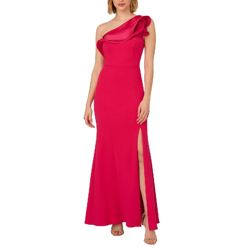 Womens Crepe Ruffled Evening Dress