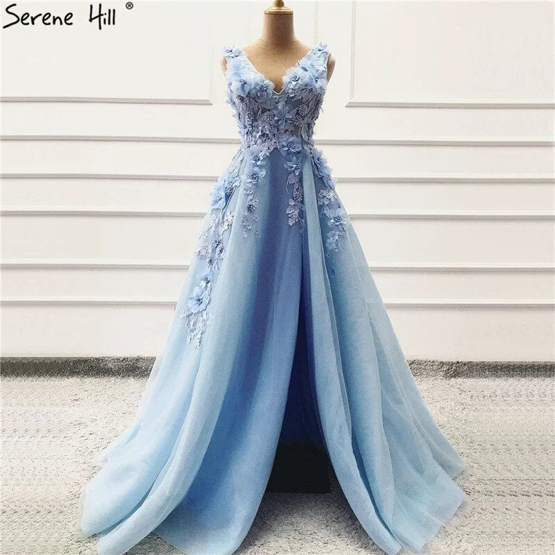 On Sale no return no refund Sale Blue Handmade Flowers Diamonds V-Neck Evening Dresses Sleeveless Sexy A-Line Formal Dress 2024 Serene Hill LA60867 On Sale no return no refund Sale Blue Handmade Flowers Diamonds V-Neck Evening Dresses Sleeveless Sexy A-Line Formal Dress 2024 Serene Hill LA60867