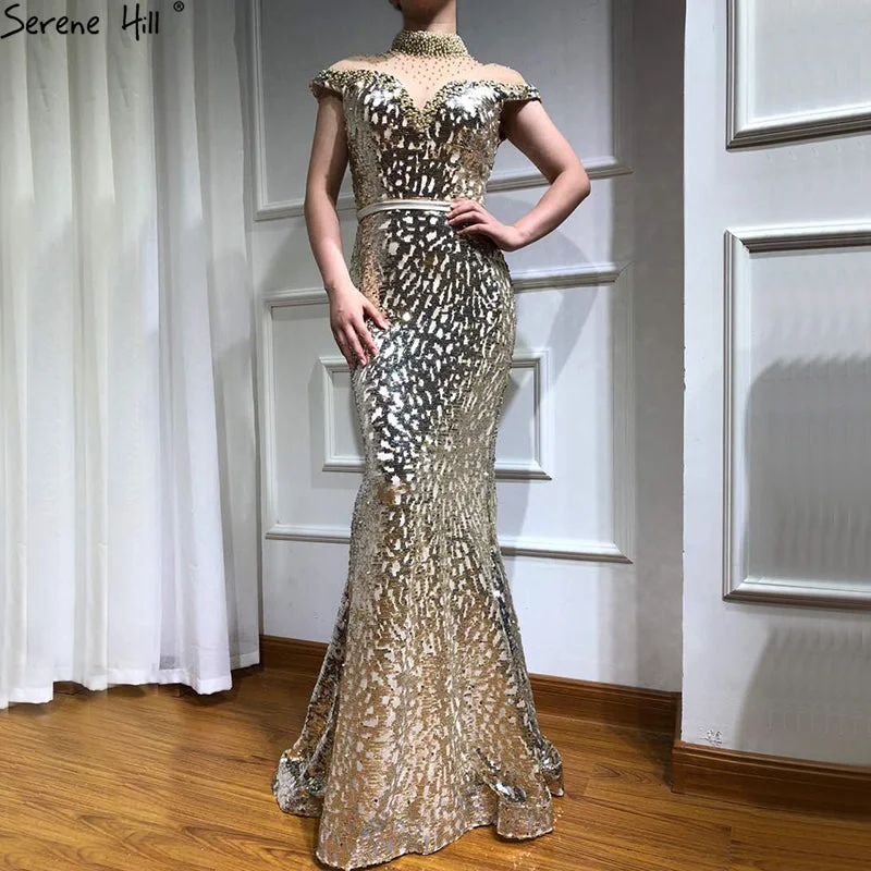 High Collar Mermaid Fashion Evening Dresses Sequined Pearls Sparkle Sleeveless LA6607 High Collar Mermaid Fashion Evening Dresses Sequined Pearls Sparkle Sleeveless LA6607