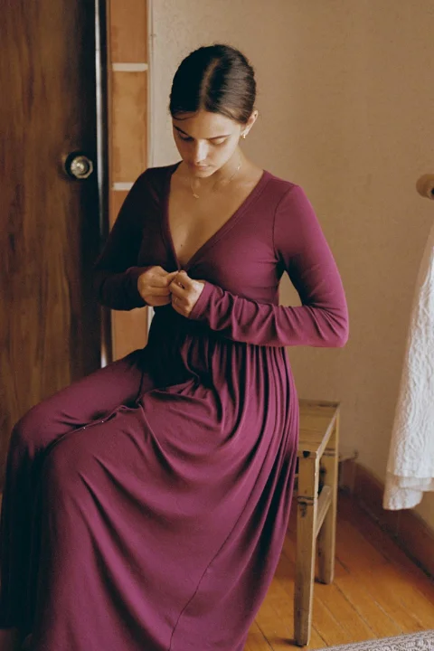 The Softest Rib Nursing Dress - Aubergine