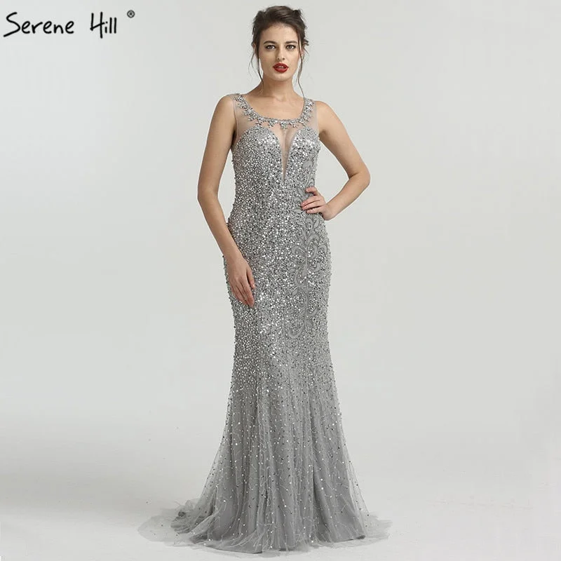 On Sale no return no refundSale Grey Luxury Sleeveless Sexy Evening Dresses Elegant Mermaid Sequined Sparkle LA6580 On Sale no return no refundSale Grey Luxury Sleeveless Sexy Evening Dresses Elegant Mermaid Sequined Sparkle LA6580