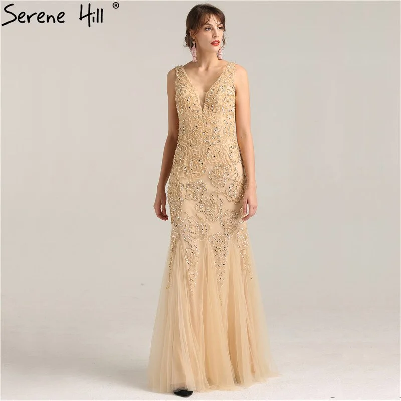 On Sale No Return No Refund Sale Deep-V Luxury Sexy Mermaid Evening Gowns Crystal Beading Elegant Fashion Tulle Evening Dresses Real Photo LA6249 On Sale No Return No Refund Sale Deep-V Luxury Sexy Mermaid Evening Gowns Crystal Beading Elegant Fashion Tulle Evening Dresses Real Photo LA6249