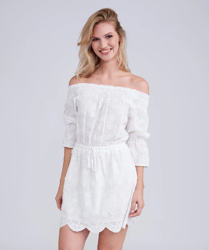 White Off-The-Shoulder Cotton Beach Dress