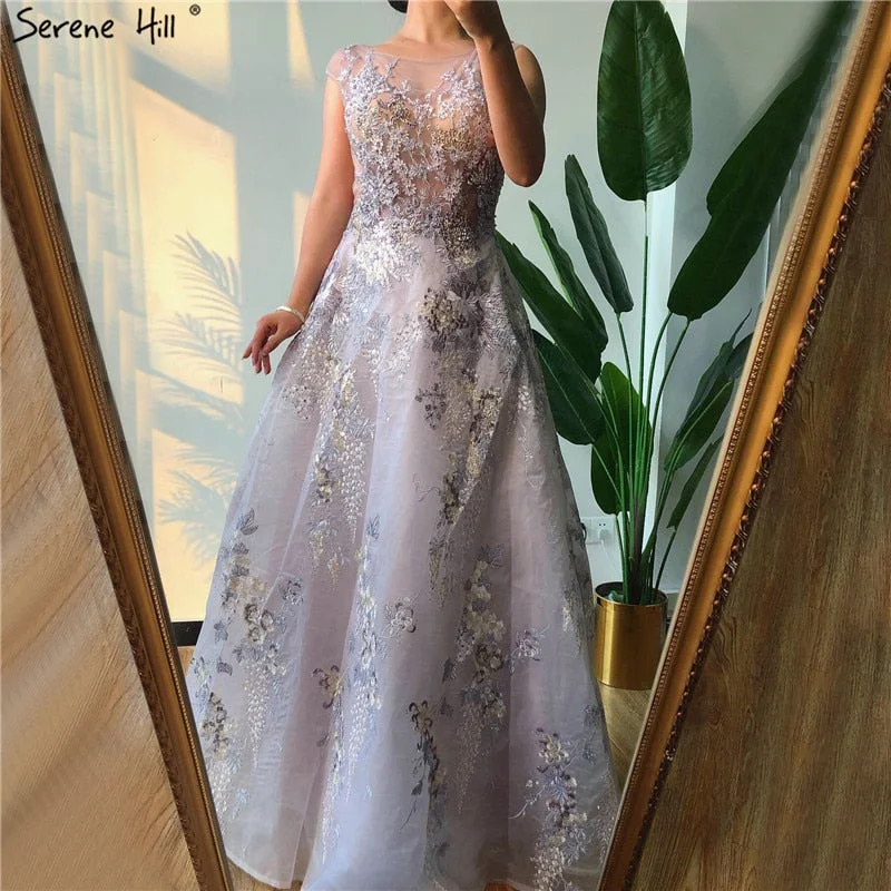 On Sale no return no refundSale Pink O-Neck Handmade Flowers A-Line Evening Dresses 2024 Sleeveless Crystal A-Line Formal Dress Serene Hill LA70326