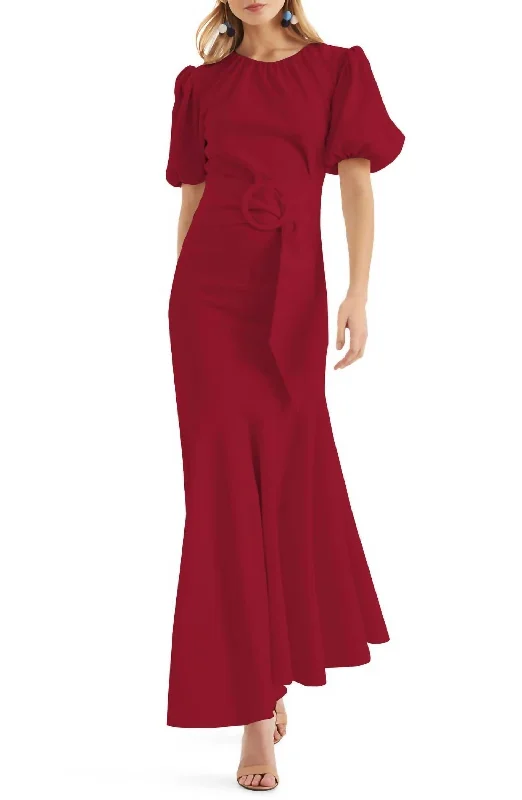 Camila Belted Dress In Dark Red