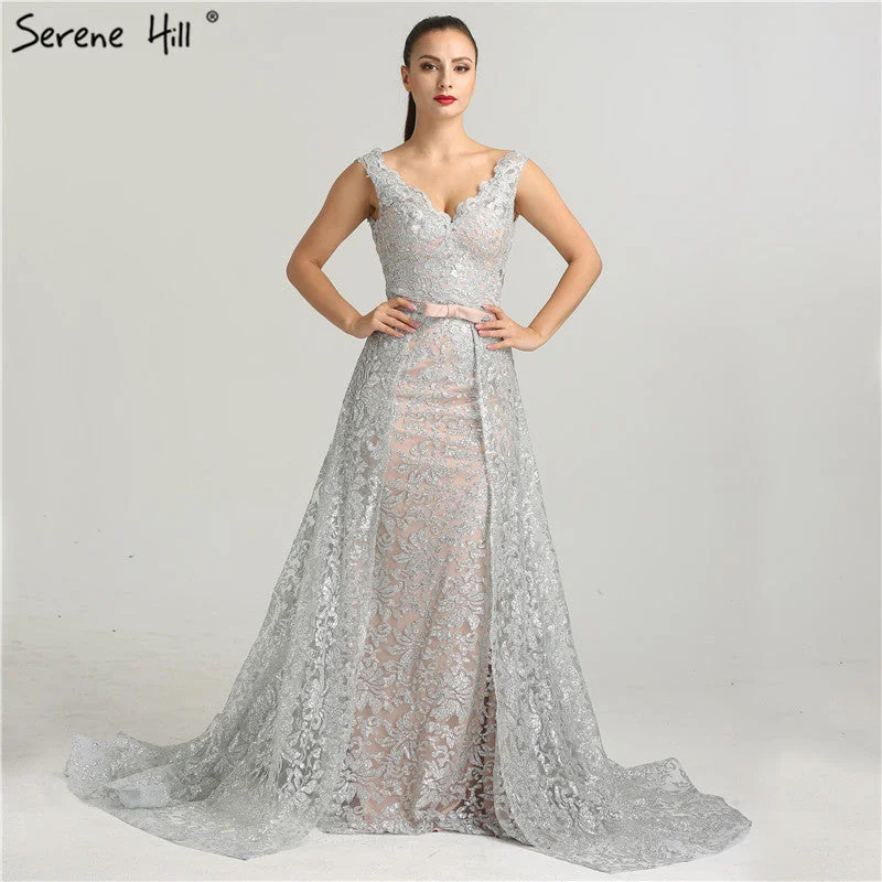 On Sale no return no refundSale Deep-V Sleeveless Gliter Vintage Sexy Evening Dresses Mermaid Fashion Elegant With Removrable Train Evening Gown LA6235 On Sale no return no refundSale Deep-V Sleeveless Gliter Vintage Sexy Evening Dresses Mermaid Fashion Elegant With Removrable Train Evening Gown LA6235