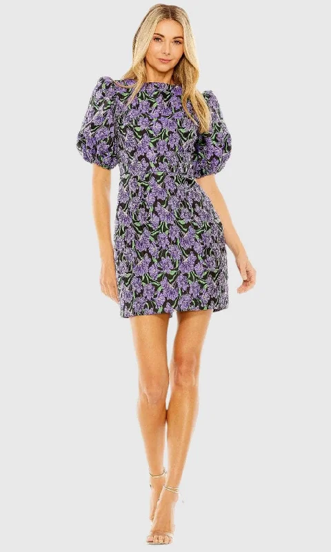 Ieena Duggal 68619 - Floral Detail Bubble Sleeve Cocktail Dress