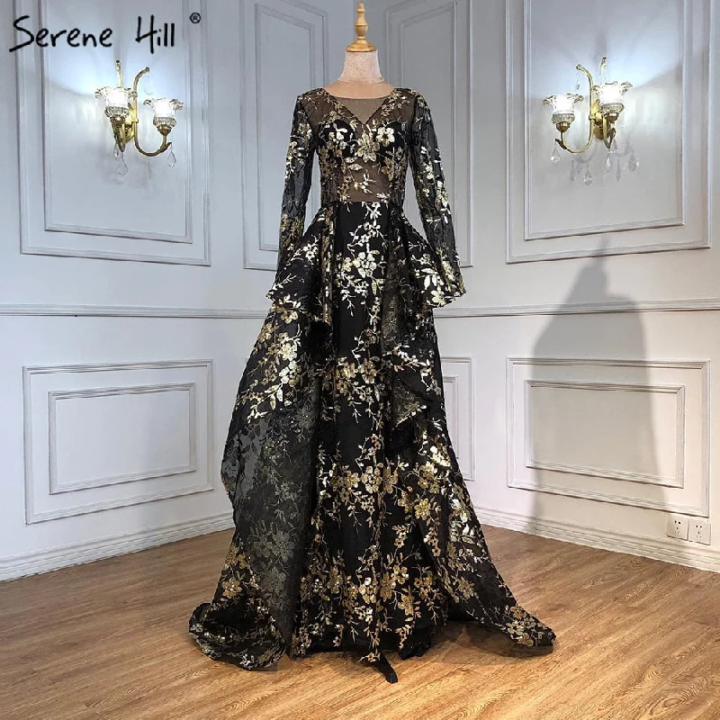 On Sale No Return No  Refund 2024  Black V-Neck Fashion New Evening Dresses Sequined Sleeveless Glitter Luxury Evening Gowns Serene Hill LA6552