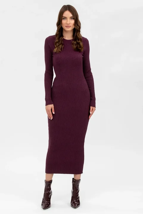Stella Fitted Dress in Bordeaux with Long Sleeves