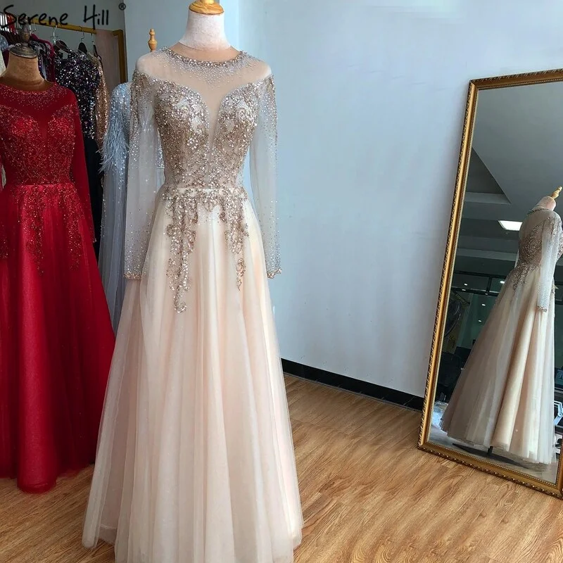 On Sale no return no refundSale Dubai Champange A-Line Sexy Evening Dresses Long Sleeves Beading Diamond Sparkle Formal Dress Serene Hill 2024 LA70647 On Sale no return no refundSale Dubai Champange A-Line Sexy Evening Dresses Long Sleeves Beading Diamond Sparkle Formal Dress Serene Hill 2024 LA70647
