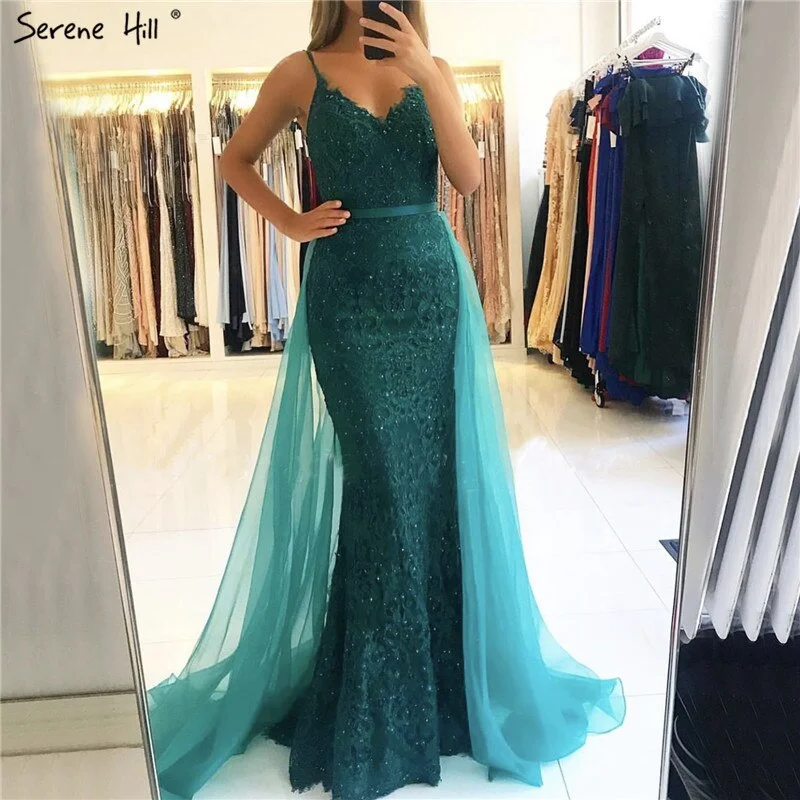Green Sling Lace Beading Mermaid Evening Dresses 2024 Sexy Sleeveless V-Neck Tulle Formal Dress Real Photo LA70064 Green Sling Lace Beading Mermaid Evening Dresses 2024 Sexy Sleeveless V-Neck Tulle Formal Dress Real Photo LA70064