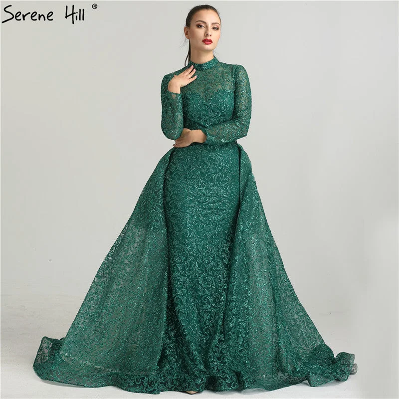 On Sale No Return No Refund Fashion Mermaid Luxury Glitter Wine Red Evening Dress Long Sleeves Gliter with train Evening Gowns 2024 Serene Hill LA6326 On Sale No Return No Refund Fashion Mermaid Luxury Glitter Wine Red Evening Dress Long Sleeves Gliter with train Evening Gowns 2024 Serene Hill LA6326