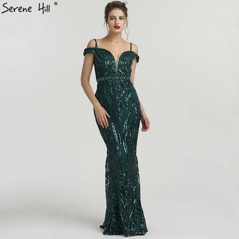 Boat Neck  Mermaid Evening Dresses Sequined Diamond Elegant LA6582