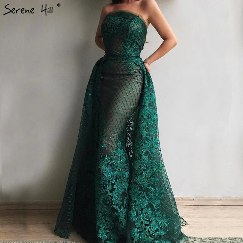 On Sale No Return No Refund Green Off Shoulder Sexy Mermaid Evening Dresses 2024 Appliques Sequined Luxury Vintage Evening Gowns  LA6361