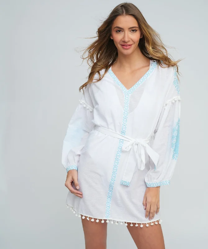 White/Turquoise Cotton Tunic Dress