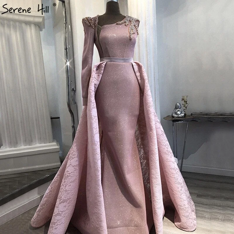 On Sale No Return No Refund Sale Du Bai Design Pink One Shoulder Evening Dresses Vintage Pearls Mermaid Sexy Gowns 2024 Real Photo LA60929 On Sale No Return No Refund Sale Du Bai Design Pink One Shoulder Evening Dresses Vintage Pearls Mermaid Sexy Gowns 2024 Real Photo LA60929