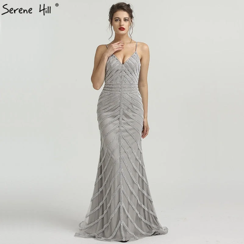 Sexy Full Crystal Evening Dresses Sleeveless Elegant Mermaid LA6508