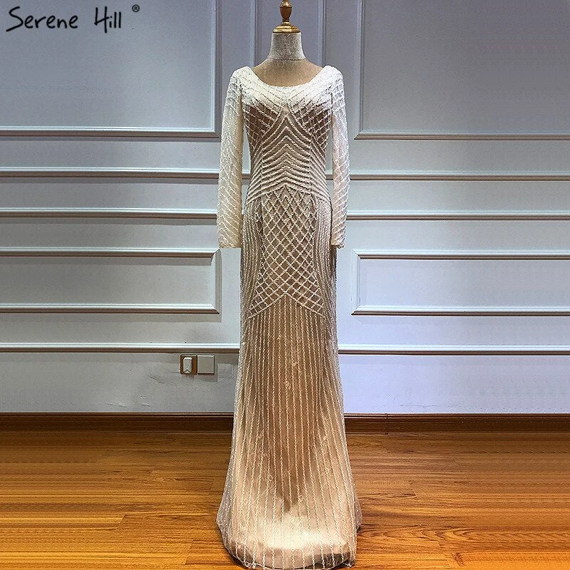 On Sale No Return No Refund Sale Dubai White Nude Luxury Long Sleeves Evening Dresses 2024 Latest Design Full Beading Mermaid Formal Dress Serene Hill LA60958 On Sale No Return No Refund Sale Dubai White Nude Luxury Long Sleeves Evening Dresses 2024 Latest Design Full Beading Mermaid Formal Dress Serene Hill LA60958