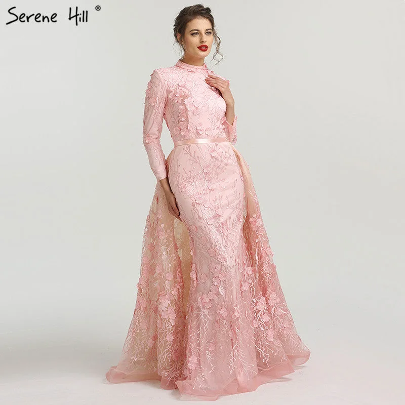 On Sale no return no refundSale High Neck Evening Dresses Romantic Pink Handmade Flowers A-Line LA6308 On Sale no return no refundSale High Neck Evening Dresses Romantic Pink Handmade Flowers A-Line LA6308