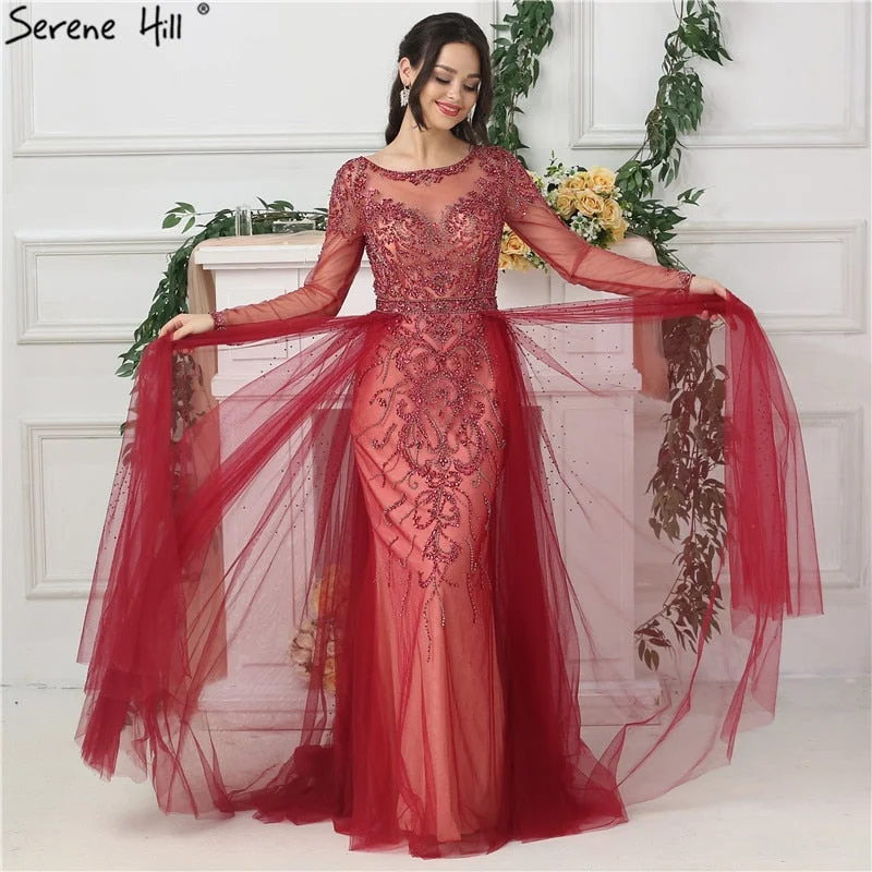 On Sale no return no refundSale Wine Red Diamond Crystal Evening Dress Long Sleeve LA6641 On Sale no return no refundSale Wine Red Diamond Crystal Evening Dress Long Sleeve LA6641
