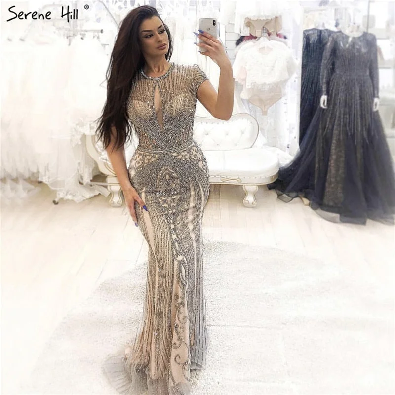 IN STOCK 2024 Luxury Cap Sleeve full diamond O-Neck Mermaid Evening Dresses Design Beading Evening Gowns Plus Size LA60742