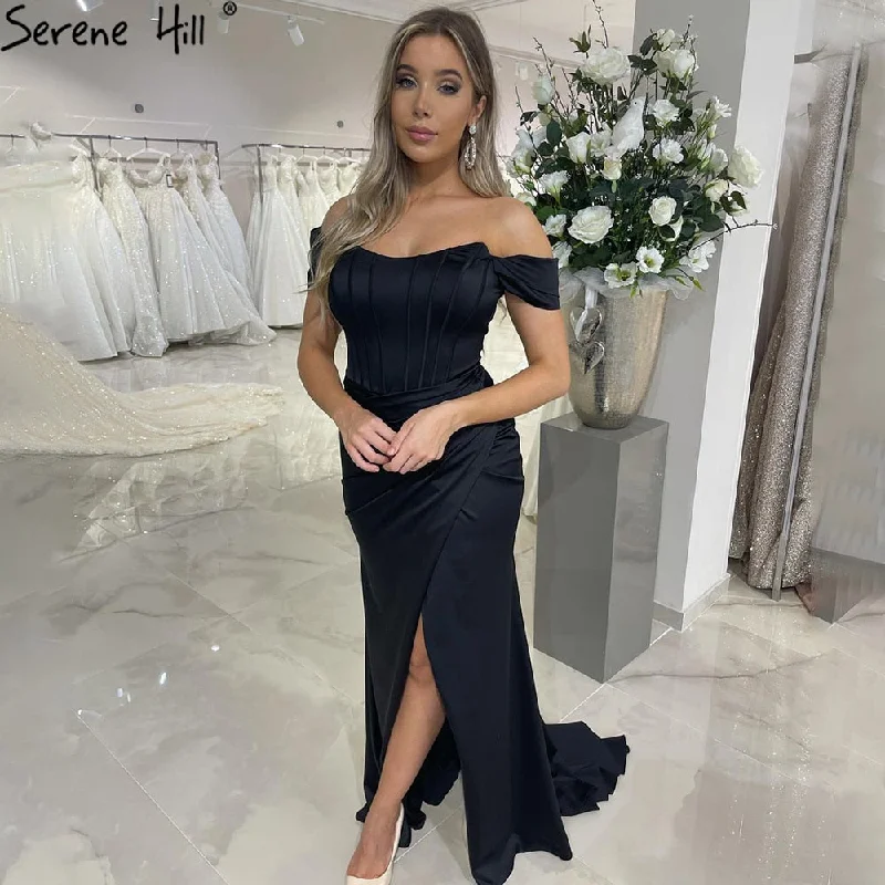 Serene Hill Black Mermiad Split Evening Dresses Gowns 2024 Elegant Simple Satin Sexy For Women Party LA71337 Serene Hill Black Mermiad Split Evening Dresses Gowns 2024 Elegant Simple Satin Sexy For Women Party LA71337