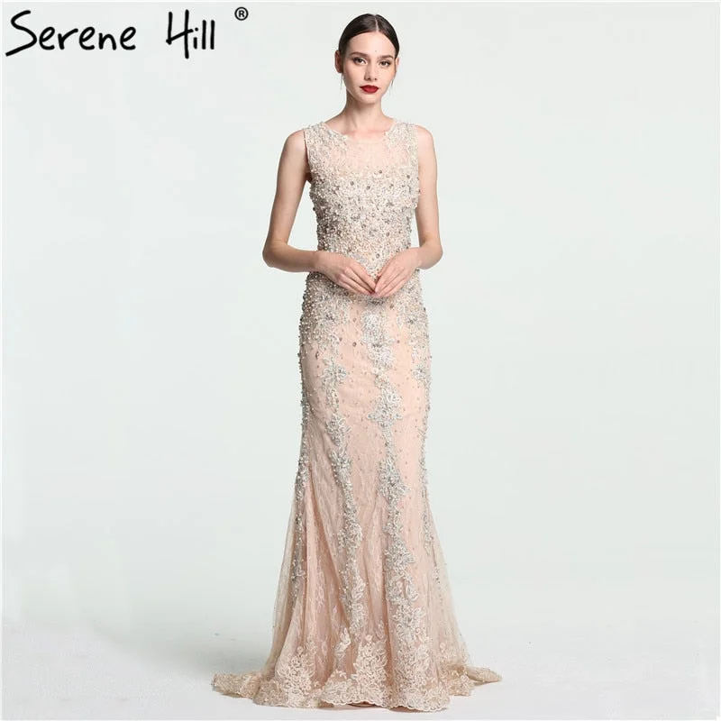 On Sale No Return No Refund Sale Lace Mermaid Evening Gowns Sleeveless Crystal Pearls Tulle Evening Dress Long LA6117 On Sale No Return No Refund Sale Lace Mermaid Evening Gowns Sleeveless Crystal Pearls Tulle Evening Dress Long LA6117