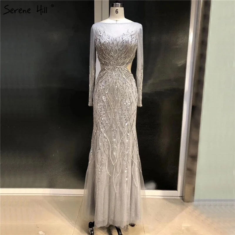 On Sale no return no refundSale Luxury Grey Long Sleeves Evening Dresses 2024 O-Neck Sequins Sparkle Mermaid Formal Dress Serene Hill LA6418 On Sale no return no refundSale Luxury Grey Long Sleeves Evening Dresses 2024 O-Neck Sequins Sparkle Mermaid Formal Dress Serene Hill LA6418