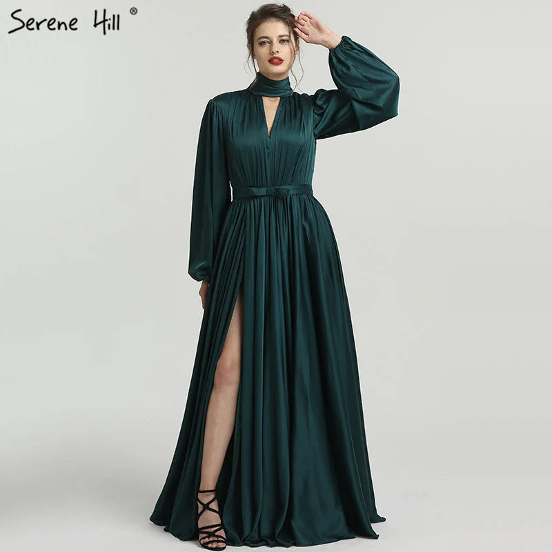 On Sale no return no refundSale Satin High Collar Evening Dresses Long Sleeves Beach Formal Evening Gowns LA6517 On Sale no return no refundSale Satin High Collar Evening Dresses Long Sleeves Beach Formal Evening Gowns LA6517