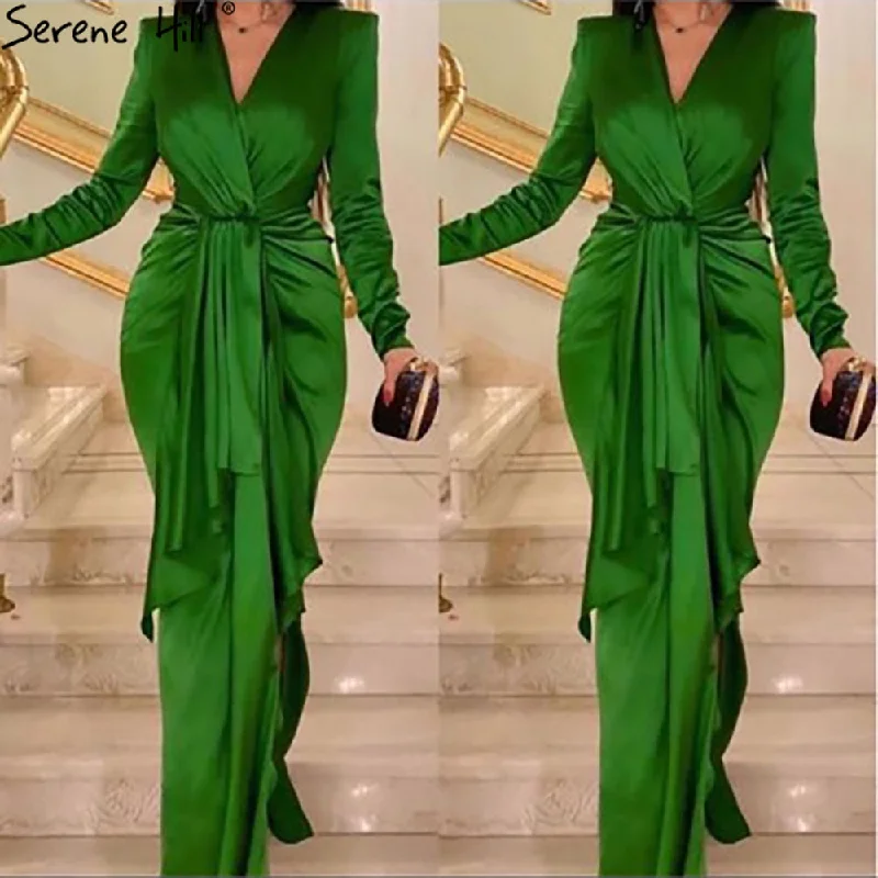 Serene Hill Green Satin Simple Evening Dresses Gowns 2024 Mermaid Elegant For Women Wedding Party LA71275 Serene Hill Green Satin Simple Evening Dresses Gowns 2024 Mermaid Elegant For Women Wedding Party LA71275