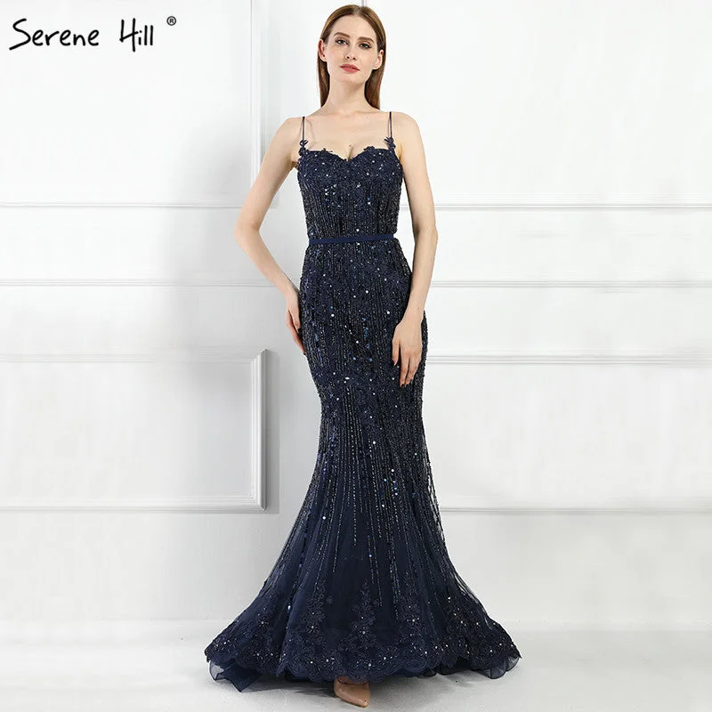 On Sale no return no refundSale Navy Blue Luxury Mermaid Lace Elegant Evening Dresses Spaghetti Strap Beaded 2024 For Women Party LA6105 On Sale no return no refundSale Navy Blue Luxury Mermaid Lace Elegant Evening Dresses Spaghetti Strap Beaded 2024 For Women Party LA6105