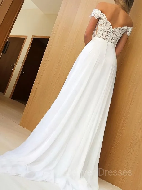 A-Line/Princess Off-the-Shoulder Sweep Train Chiffon Prom Dresses With Appliques Lace A-Line/Princess Off-the-Shoulder Sweep Train Chiffon Prom Dresses With Appliques Lace