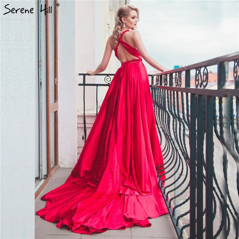 Elegant  Backless Silk Photography  Long Train   Dress  Red Bean  Evening Dress  2024  Bridal Gowns HA2119