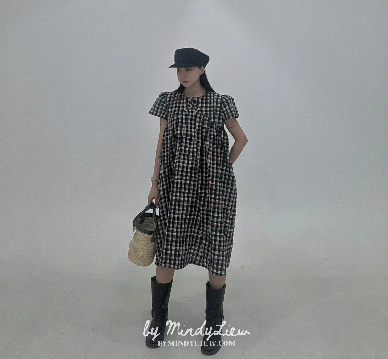 ML24609 Elegant Checked Dress