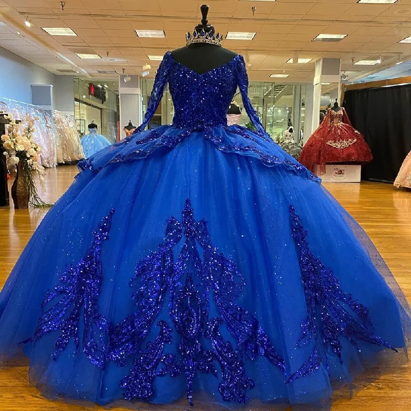 Cinessd Back To School Royal Blue Princess Ball Gown Quinceanera Dresses Sweet 16 Party Lace Applique Crystal Beading Long Sleeves Birthday Gown Cinessd Back To School Royal Blue Princess Ball Gown Quinceanera Dresses Sweet 16 Party Lace Applique Crystal Beading Long Sleeves Birthday Gown
