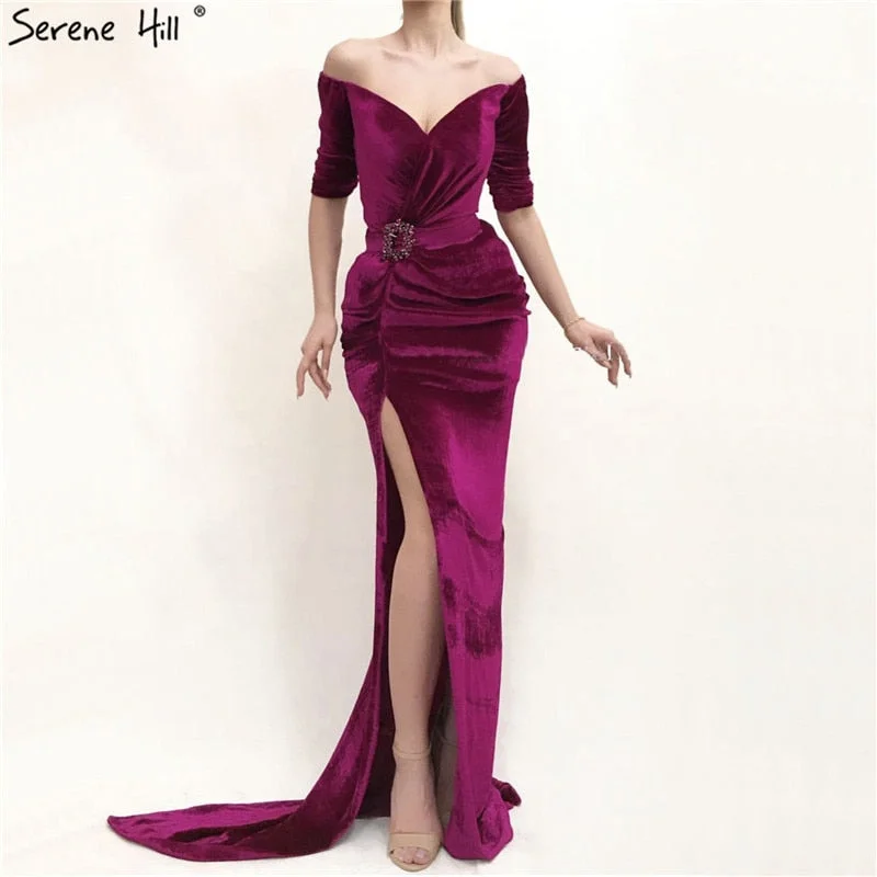 Rose Off Shoulder Half Sleeve Evening Dresses Latest Design Mermaid Sexy Evening Gowns 2024 Serene Hill LA60894 Rose Off Shoulder Half Sleeve Evening Dresses Latest Design Mermaid Sexy Evening Gowns 2024 Serene Hill LA60894