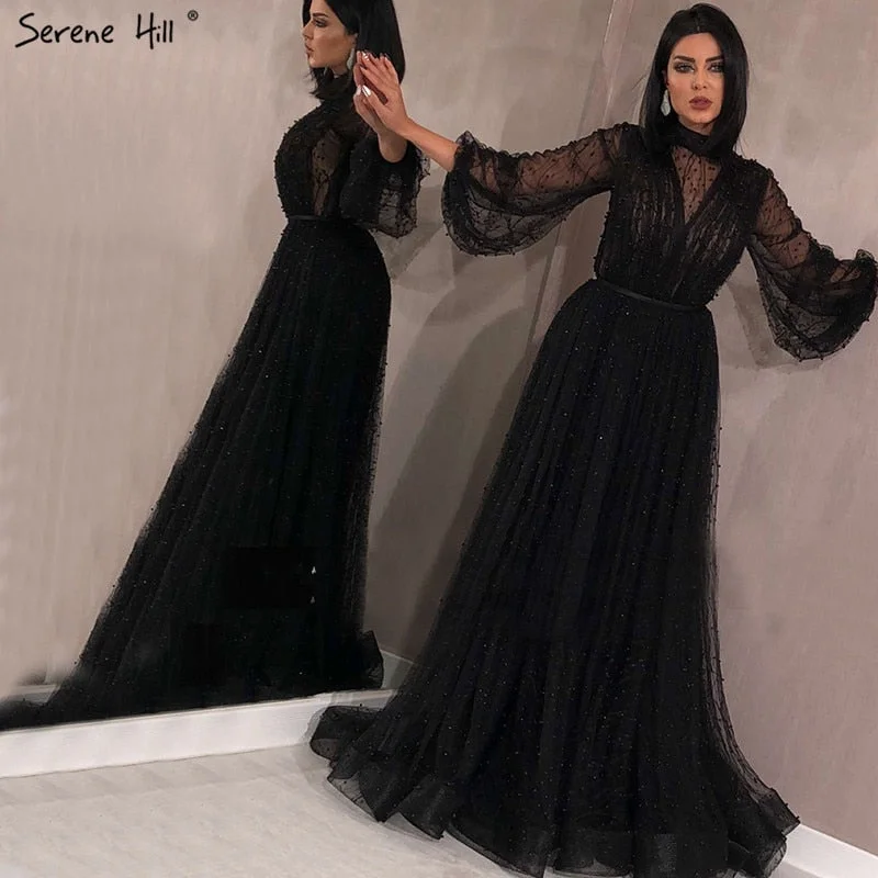 Black Peach Pearls A-Line Evening Dresses 2024 Latest Design Long Sleeves Sexy Evening Gowns Serene Hill Plus Size LA60835 Black Peach Pearls A-Line Evening Dresses 2024 Latest Design Long Sleeves Sexy Evening Gowns Serene Hill Plus Size LA60835