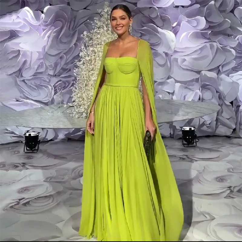 Serene Hill Arabic Lemon Yellow ALine Sexy Cape Sleeve Square Collar Long Evening Dresses Gowns 2024 For Women Party LA71988 Serene Hill Arabic Lemon Yellow ALine Sexy Cape Sleeve Square Collar Long Evening Dresses Gowns 2024 For Women Party LA71988