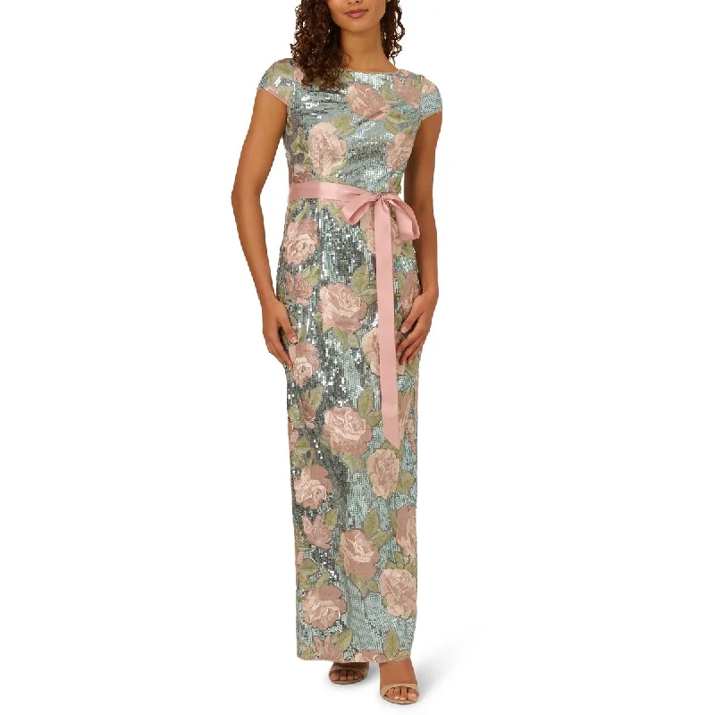 Womens Sequined Floral Evening Dress