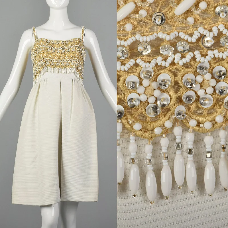 XS Bob Bugnand 1950s Beaded Short White Dress