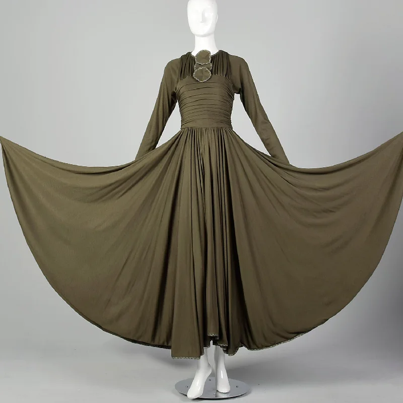 XS 1990s Geoffrey Beene Long Sleeve Autumn Day Dress with HUGE Sweep
