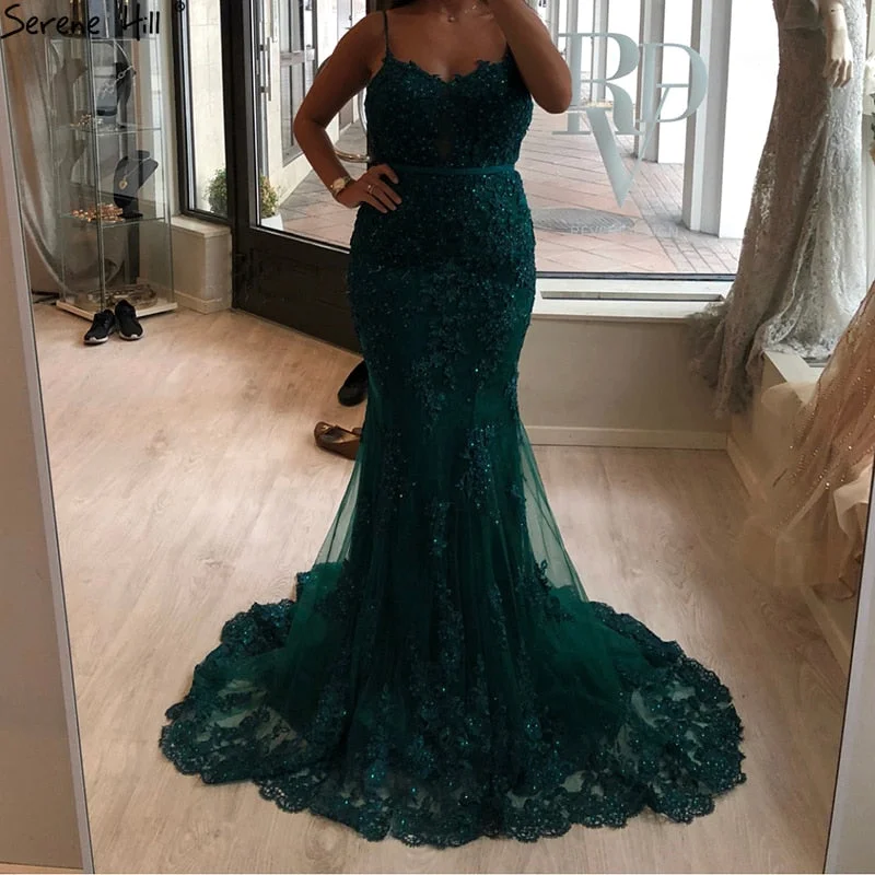 Sweetheart Lace Crystal Evening Dresses Dubai Luxury Mermaid LA60712