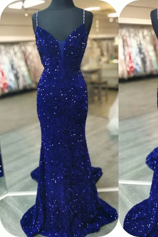 Mermaid Red Sequin V-Neck Lace-Up Back Prom Dress