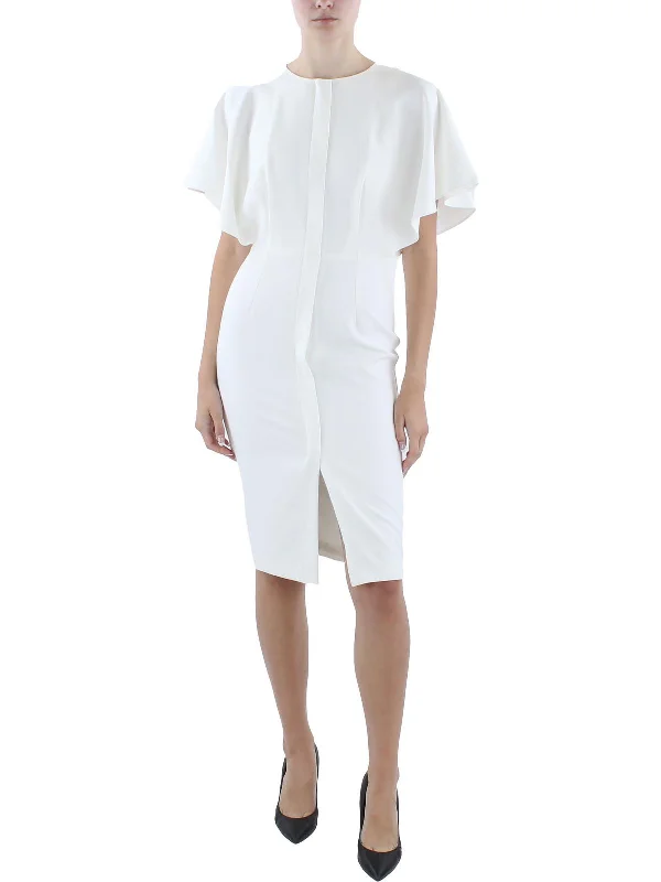 Womens Knee-Length Flutter Sleeve Sheath Dress