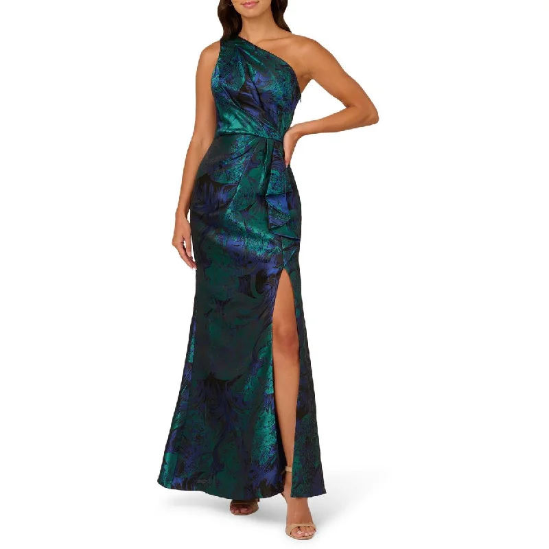 Womens Ruffled One Shoulder Evening Dress