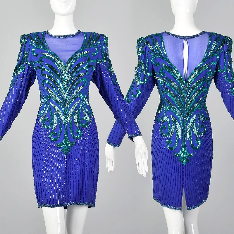 1990s Blue Beaded Cocktail Dress