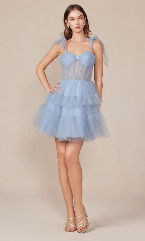 Nox Anabel Y858 - Ruffles Ribbon Cocktail Dress