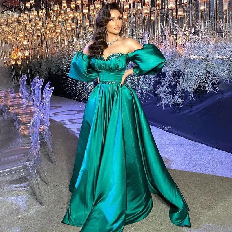 Serene Hill Green Beading Satin Evening Dresses Gowns 2024 A-Line Long For Women Party LA71008 Serene Hill Green Beading Satin Evening Dresses Gowns 2024 A-Line Long For Women Party LA71008