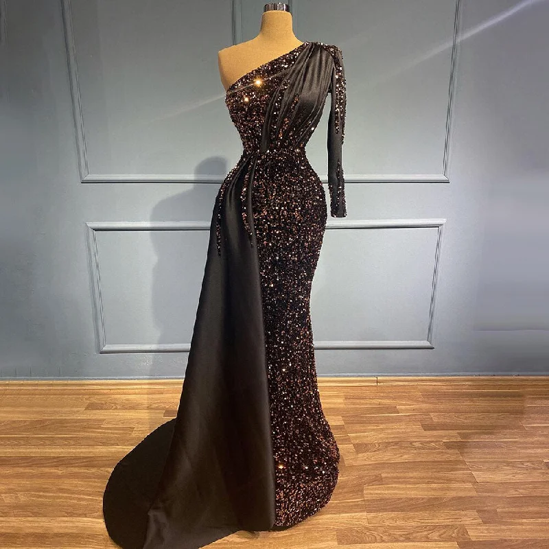 Serene Hill Black Mermaid One Shoulder Evening Dresses Gowns 2024 Sequin Luxury Elegant For Women Party LA71542 Serene Hill Black Mermaid One Shoulder Evening Dresses Gowns 2024 Sequin Luxury Elegant For Women Party LA71542